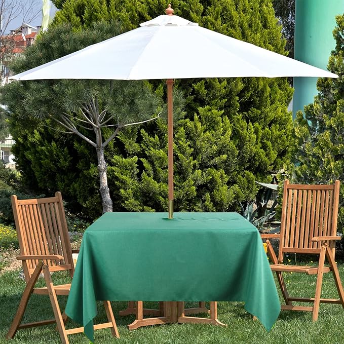 Outdoor Tablecloth Wrinkle-Free Stain Resistant Waterproof Polyester Fabric Table Cover with Zipper Umbrella Hole for Picnic/Party/Dinner/Patio Garden(60×60inch Square,Zippered,Green)