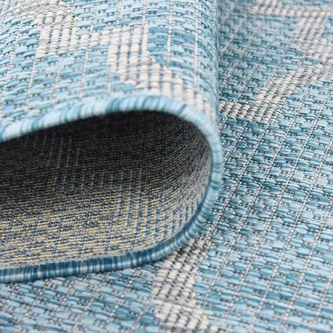 Unique Loom Outdoor Trellis Collection Area Rug (10' x 14' 1" Rectangle, Aquamarine/ Gray)