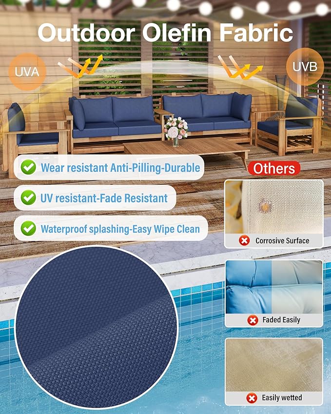 YEFU Outdoor Cushions for Patio Furniture: Replacement Cushions for Outdoor Furniture - Waterproof - Couch Cushion - Fade-Resistant/Easy Clean - 14 Piece Sectional Cushion - Non-Slip/Storage Bag/Navy