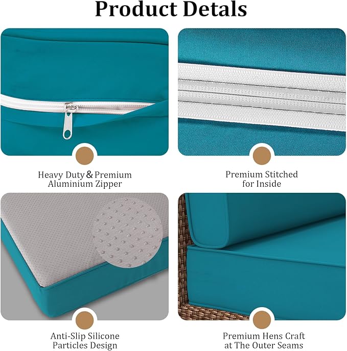 14 Pcs Outdoor Replacement Cushions for Patio Furniture, All Weather Water Resistant Cushion for 6 Seat Rattan Wicker Sectional Patio Conversation Sets and Couch (Turquoise)
