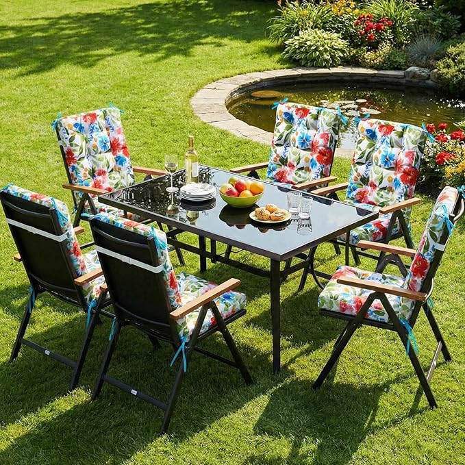 Hoteam 6 Set Outdoor Deep Seat Patio Chair Cushions Waterproof Patio Cushions Set 20 x 42 Inch for Furniture Replacement Removable Seat and Back (Flower)