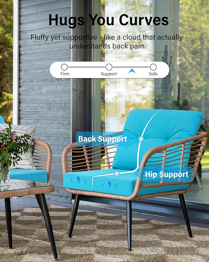 YEFU Olefin Outdoor Chair Cushions: Fade Resistant Outdoor Seat Cushion 24 x 24 - All Weather Patio Furniture Cushion with Ties - Deep Seat Patio Cushions for Chair Sofa Couch(Blue)