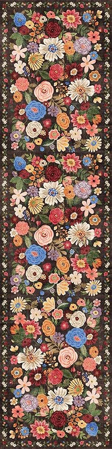 Rug for Hallways Kitchen Rug 2'6" x 14', Non Slip Washable Rugs with Rubber Backing Soft Floral Carpet Runner for Hallways, Kitchen, Laundry, Bedroom, Bathroom(2.6 x 14, Black Garden)