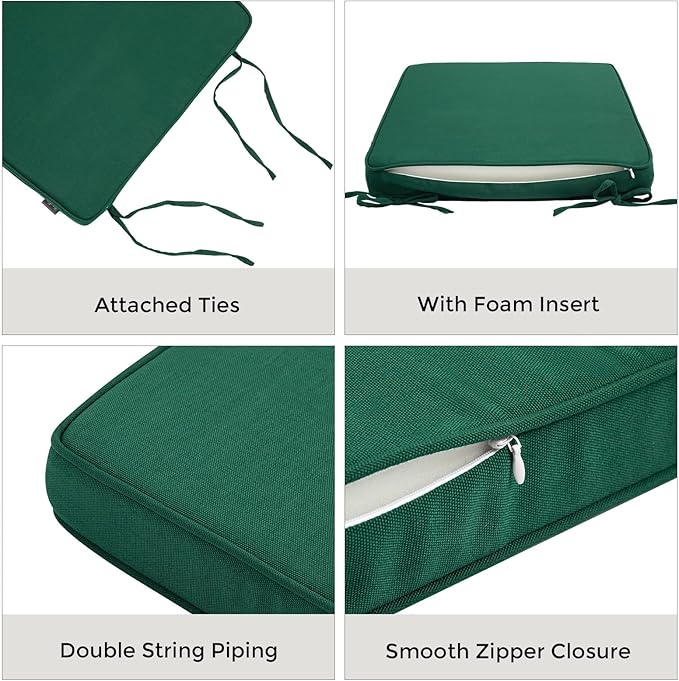 FUNHOME Outdoor Chair Cushions 18x18 Inch,Set of 2,Water Resistant Chair Pads with Ties,Square Seat Cushion 18"x18"x2.5",Patio Chair Cushion for Garden,Backyard Furniture(Blackish Green)