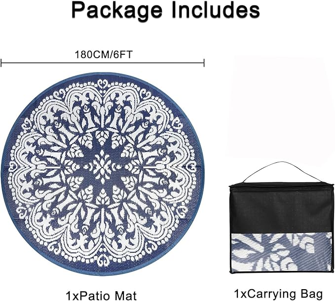 Homcomoda Round Outdoor Patio Rugs 6Ft Waterproof Indoor Outdoor Area Rugs Clearance Reversible Straw Rugs Circle Outdoor Area Rugs for Porch Garden Deck Backyard Balcony
