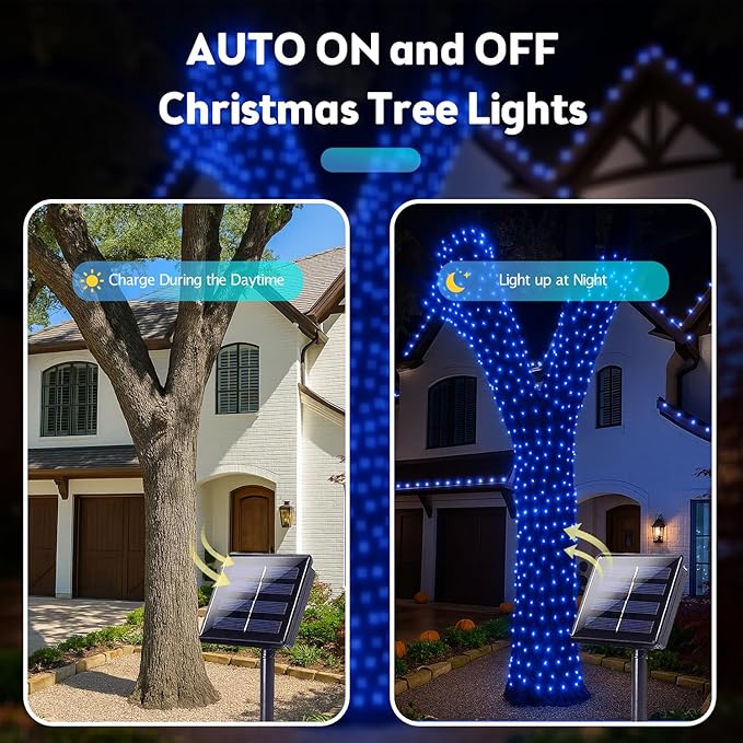 Extra-Long 144FT Solar String Lights for Outside, 2 Pack 400LED Solar Fairy Lights Outdoor Waterproof, Copper Wire with 8 Modes Solar Powered Twinkle Lights for Tree Garden Party Wedding Decor (Blue)