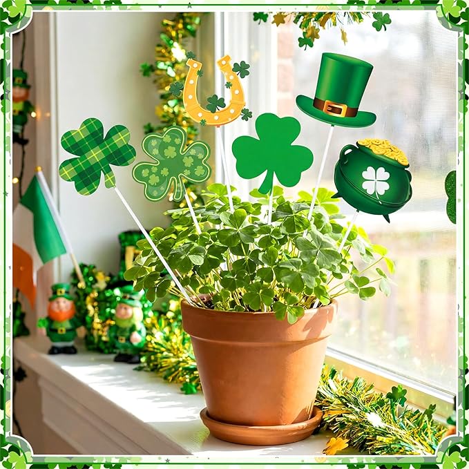 Pickmesh 6 Pcs 12" H St. Patrick's Day Yard Sign Shamrock Metal Yard Sign Irish Barn Garden Stake for Planter Pot Walkway Pathway Saint Patricks Outdoor Decor Lawn Decoration