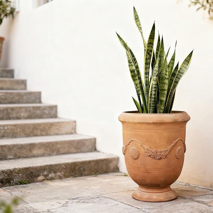 Planters for Indoor & Outdoor Plants, 16.5" Large Magnesium Oxide Urn Planter with Drainage Hole, Decorative Unique Garden Plant Pots for Front Porch & Home Decor, Rust Color