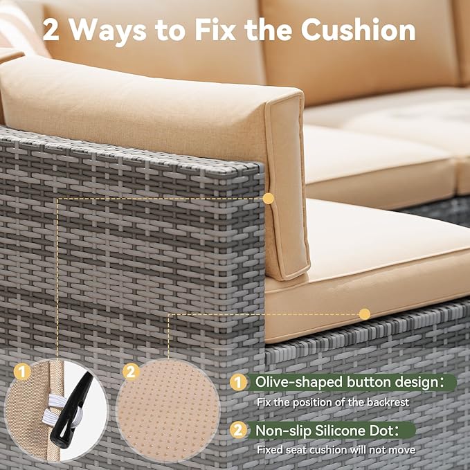 Aoxun Replacement Cushions for Outdoor Furniture, 9-Piece Outdoor Cushions for Patio Furniture, Deep Seat, Splash-Proof & Fade Resistant Couch Cushion for 4-Seat Patio Conversation Sets, Beige
