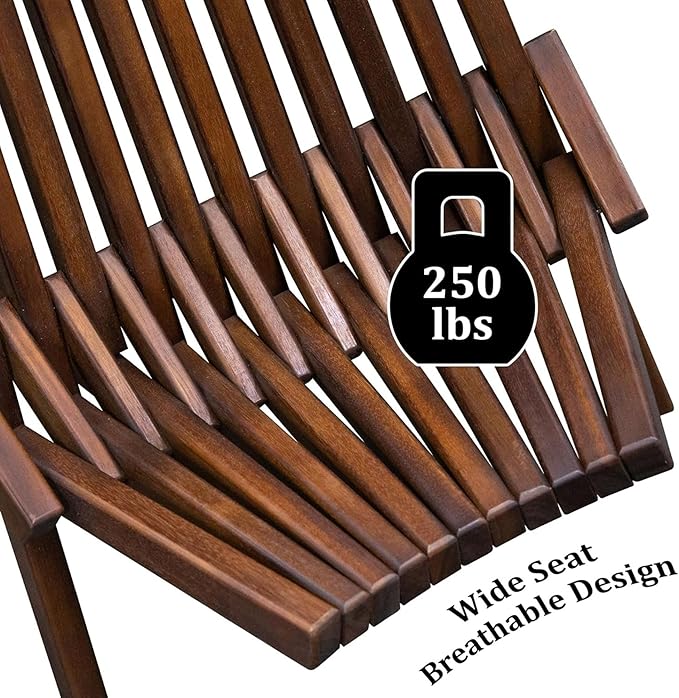 Melino Wooden Folding Tamarack Chairs, FSC Certified Acacia Low Profile Adirondack Chairs, Wood Folding Chair for Outdoor, Patio, Porch, Pool, Backyard, Garden, Balcony and Deck - Chestnut - Single