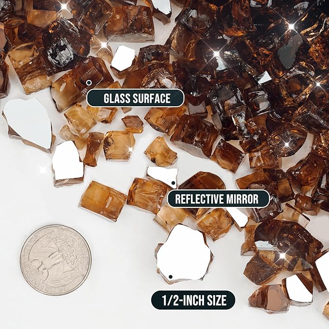 Skyflame High Luster 10-Pound Fire Glass for Fire Pit Fireplace Landscaping, 1/2-Inch Copper Reflective