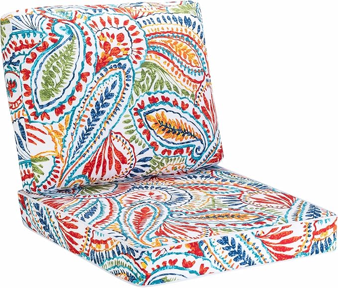 JMGBird Weather Resistant Outdoor Cushion Set - 2-Piece Deep Seat Chair Cushions, 22x22 inch Seat Cushions with Ties for Patio Furniture