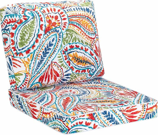 JMGBird Weather Resistant Outdoor Cushion Set - 2-Piece Deep Seat Chair Cushions, 22x22 inch Seat Cushions with Ties for Patio Furniture