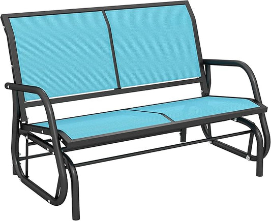Outsunny 2-Person Outdoor Glider Bench, Patio Double Swing Rocking Chair Loveseat w/Powder Coated Steel Frame for Backyard Garden Porch, Blue