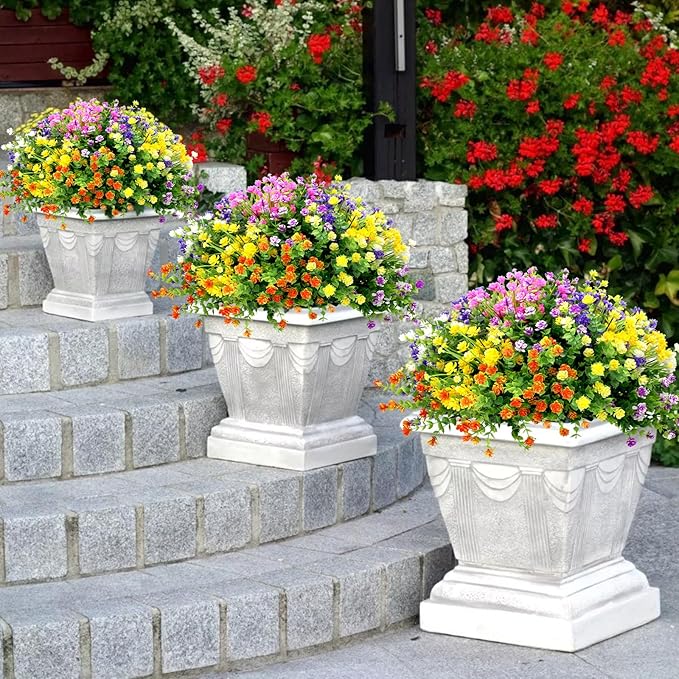 20 Bundles Spring Fake Artificial Faux Plants Flowers Outdoor, Artificial Plants UV Resistant for Garden Home Wedding Farmhouse Decor