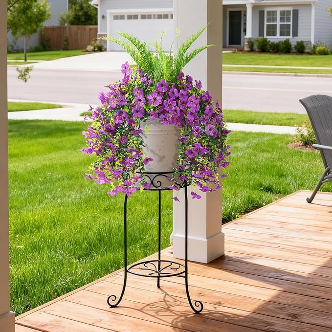 Artificial Fake Hanging Flowers for Outdoors, Silk Daisy with Articial Boston Ferns Plants Set, Realistic Spring Fake Outdoor Flowers UV Resistant Porch Patio Yard Decor