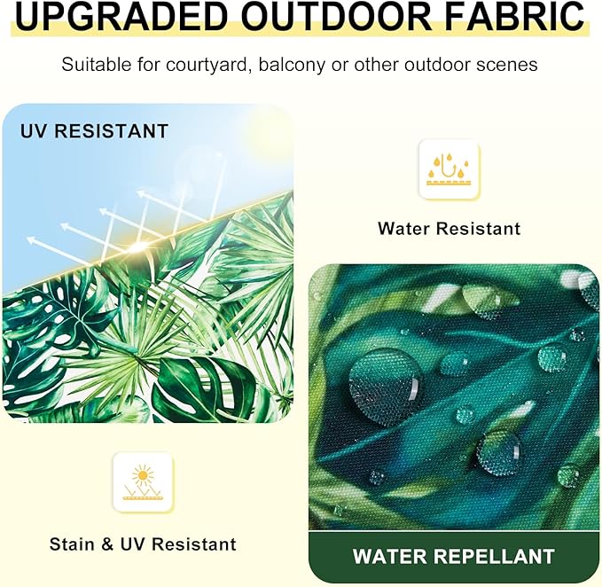 downluxe Outdoor Chair Cushions Set of 4 for Patio Furniture, Water-Resistant Patio Chair Cushions with Ties, High Density Foam Outdoor Seat Cushion, 17" X 16" X 2", Palm Leaves