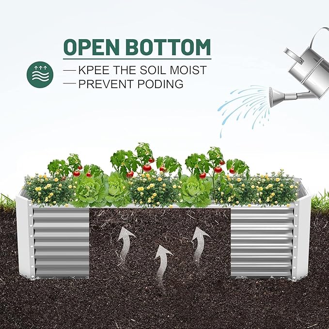 Land Guard 2 Pack 6×3×2 ft Galvanized Metal Raised Garden Bed, 2FT Deep Root Elevated Planter Box Steel Large Vegetable Flower Bed Kit, Silver