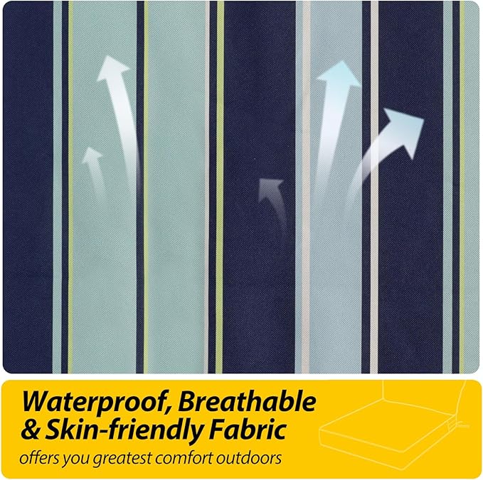 AAAAAcessories Outdoor Seat Cushions for Chairs, Fade-Resistant, Waterproof Patio Furniture Replacement Cushions, 23.5" x 25.5" x 5" + 23.5" x 13.5", Ash Teal Seaside Stripe