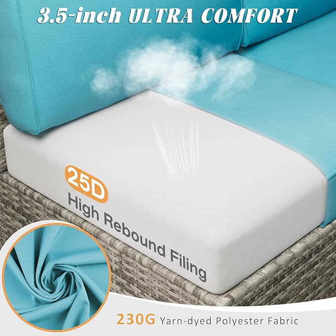 Patio Cushions for Outdoor Furniture,Water-Resistant Outdoor Cushions for 6 Seat Outdoor Sectinal,25.3"×25.3" Deep Seat Sofa Cushions, 14-Piece Outdoor Couch Cushions,Lake Blue