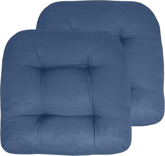 Sweet Home Collection Patio Cushions Outdoor Chair Pads Premium Comfortable Thick Fiber Fill Tufted 19" x 19" Seat Cover, 2 Count (Pack of 1), Blue