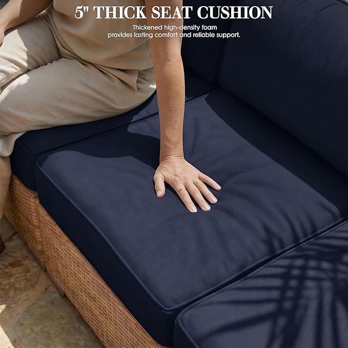 Outdoor Replacement Cushions for Patio Furniture, 5" Foam High-Density, 14-Piece Water-Resistant Outdoor Cushion for 6-Seat Sectional Patio Conversation Sets, Liner&Cover