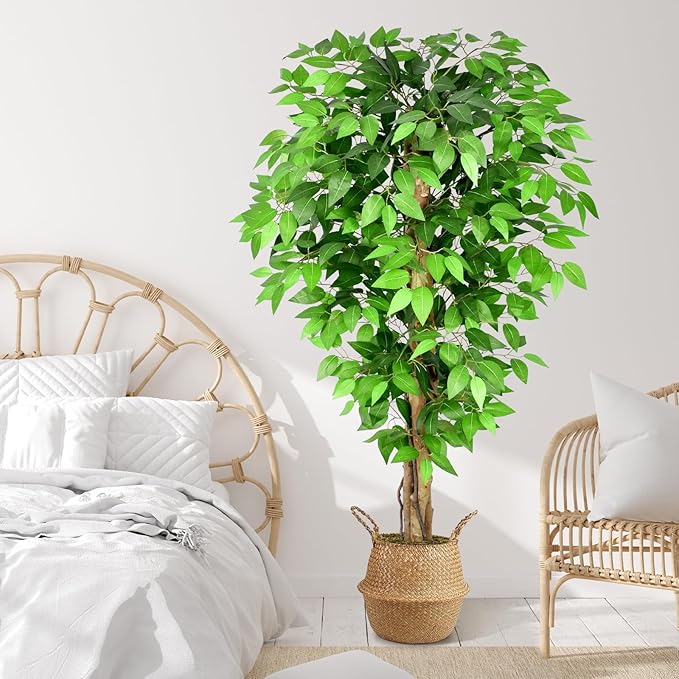 5ft Ficus Artificial Trees with Natural Curved Trunks, 60" Tall Lush Faux Tree for Home Decor Indoor, Green Lifelike Fake Ficus Tree Artificial Plants (Set of 2)