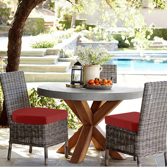 idee-home Outdoor Chair Cushions Set of 4, Thick 19" x 19" x 3" Patio Chair Cushions for Outdoor Furniture Waterproof with Ties, Outdoor Seat Cushion, Chair Pads Dining Chair Spice