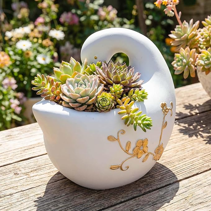 Swan Flower Pot - Unique Resin Sculpture, Enchanting Decorative Garden Planter, Elegant Swan Vase for Succulents & Air Plants, Indoor/Outdoor Use, Durable & Whimsical Design (White)