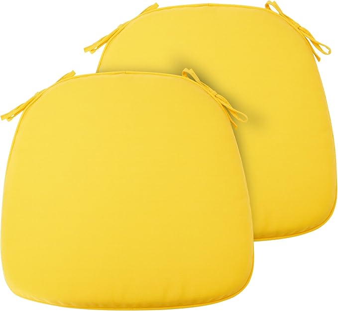 FUNHOME 17"x16"x2" Outdoor Chair Cushions Set of 2, Water Resistant Patio Chair Pads with Ties, Seat Cushions for Home Garden Furniture Decoration-Yellow
