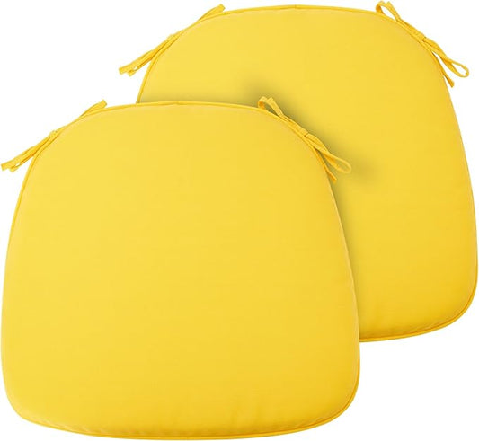 FUNHOME 17"x16"x2" Outdoor Chair Cushions Set of 2, Water Resistant Patio Chair Pads with Ties, Seat Cushions for Home Garden Furniture Decoration-Yellow