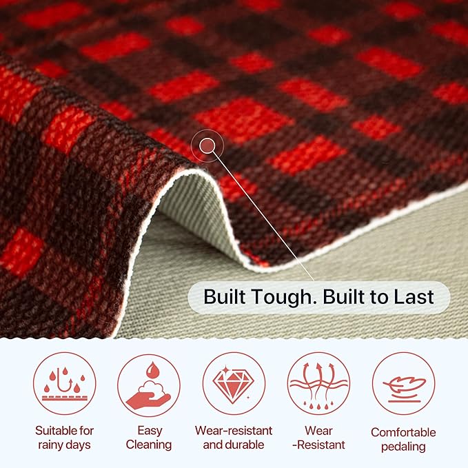 GENIMO Door Mat 18X30 Inch Buffalo Plaid Christmas Decor Rug Outdoor Geometric Checked Rugs, Washable Carpet for Front Porch, Kitchen, Farmhouse, Entryway Low Pile Doormat Black and Red