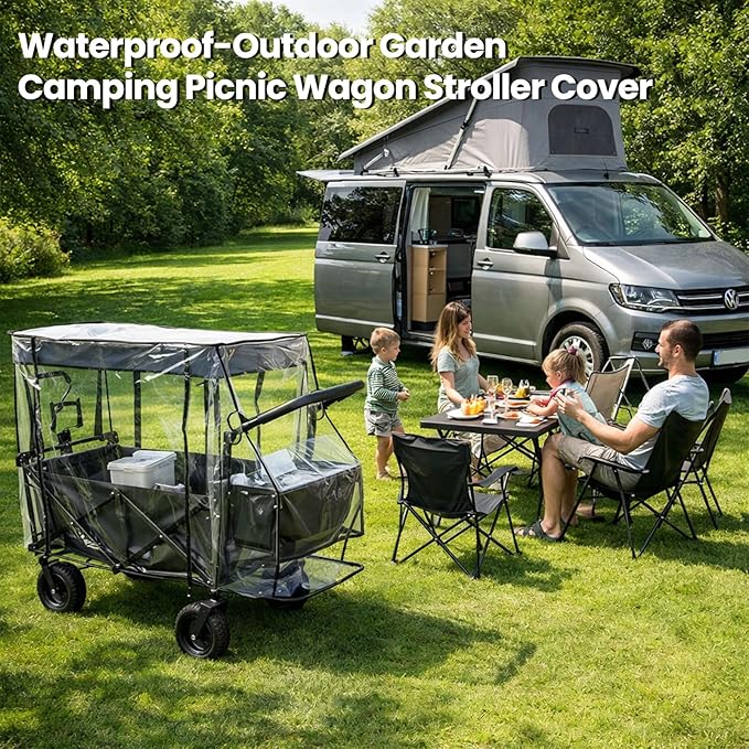 Rain Cover for Wagon Waterproof Canopy for Collapsible Folding Carts Strollers Wagon Cart Cover with Zippered Side Wagon Accessories for Camping Picnic Shopping Garden Outdoor Activities (Black)