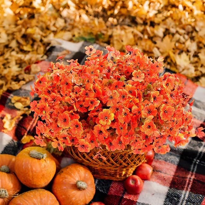 12 Bundles Faux Mums for Outdoor Planters, Artificial Fake Mums Fall Decorations for Outdoors Home, Fall Autumn Faux Silk Flowers Plants Look Real UV Resistant for Outside Home Porch Patio
