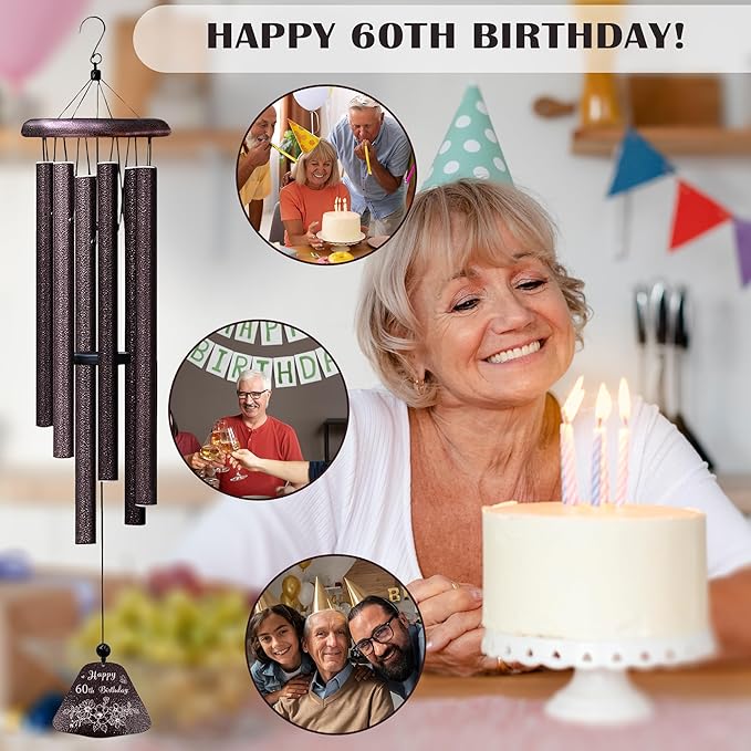 60th Birthday Gifts for Women Men, 60th Birthday Decorations 32” Wind Chimes Outside, 1966/60 Year Old Bday Gift for Women Men