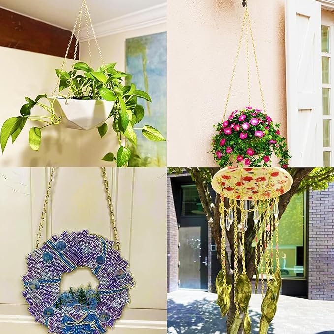RIFNY Gold Chain for Hanging Plants, 24 Inch Small Plant Chains for Hanging Baskets Kits with Hooks for Bird Feeders Planters Billboards Lanterns Wind Chimes Ornaments Outdoor/Indoor Use (10 PCS)