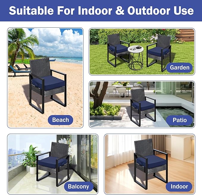 Patio Chair Cushions, 18.5" x 16" x 3" Outdoor Chair Cushions Set of 4, Waterproof Outdoor Cushions for Patio Furniture, Outdoors Seat Cushions Set of 4 with Handle and Ties, Navy Blue