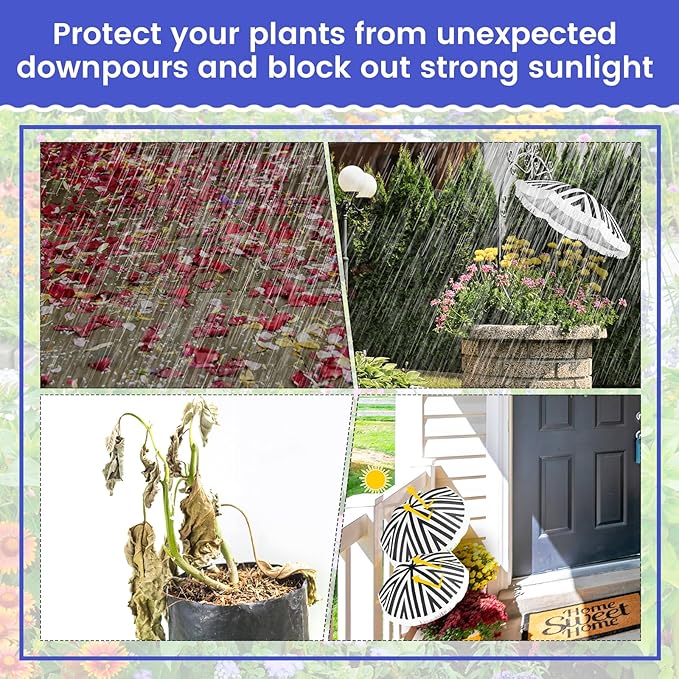 Abbylike 2 Pack Plant Umbrellas for Outdoor Plants, 26" Larger Tassel Garden Umbrella Sun Shade, Upgraded 43.3" Higher Adjustable Angle Sun Shade Cover Umbrellas for Garden Potted Flower