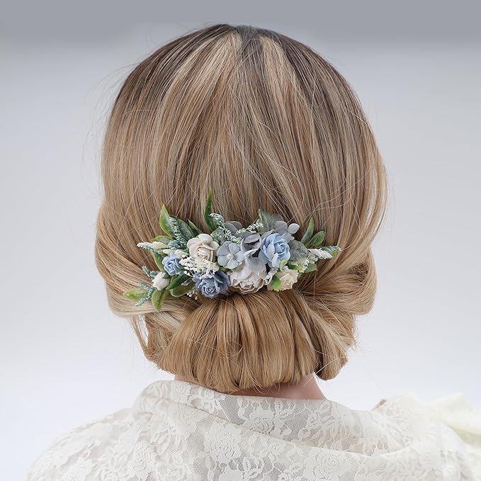 Blue Floral Comb with Baby's Breath Prom Flower Bridesmaids Clips Garden Wedding Hair piece Photo Prop Prom Headpiece Picnic Hair Accessories