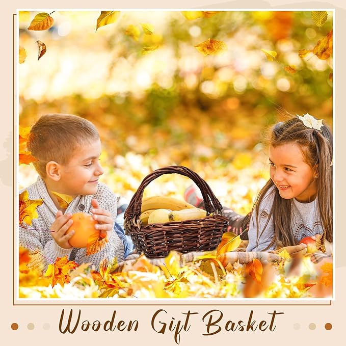 Sintuff 6 Pcs Wicker Picnic Basket with Handle Garden Harvest Empty Easter Eggs and Candy Basket Oval Willow Woven Storage for Organizing, Fruit Egg Storage Gathering Wedding Gifts(Dark Brown)