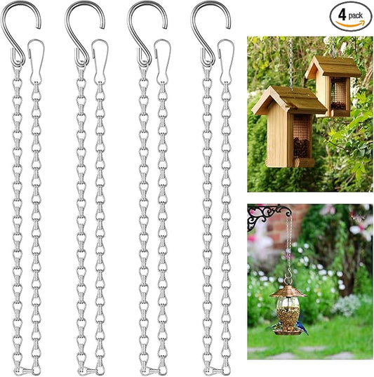 garini 26 Inch Hanging Basket Chain with Hooks, Silver Hanging Chain for Hanging Bird Feeders, Billboards, Chalkboards, Basket, Planters, Lanterns, Wind Chimes and Decorative, 4 Pack