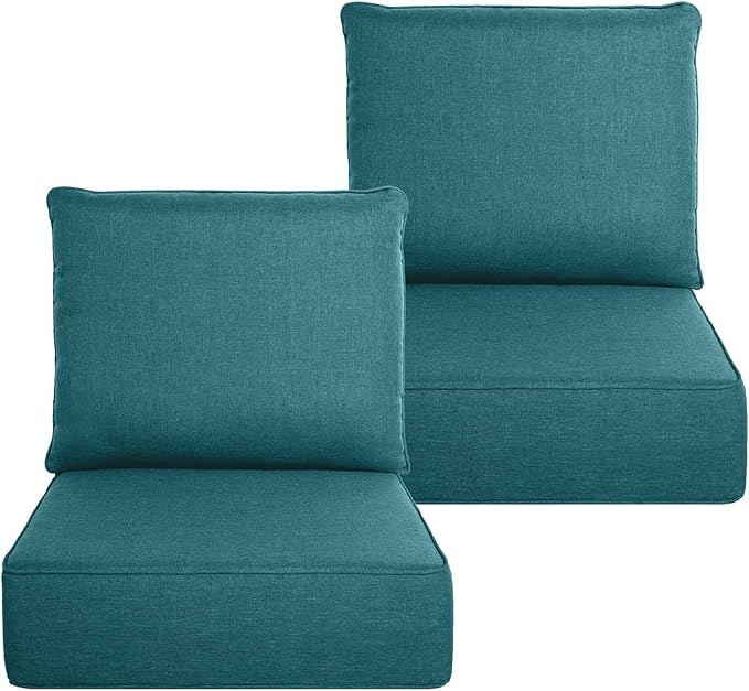 Belord Luxury 6" Thick Outdoor Cushion 2 Set - 24 x24 28D Sponge Filling Fade-Resistant Chair Cushion, Spill Proof Removable Patio Furniture Replacement Cushion for Sofa Bench Swing - Peacock Blue
