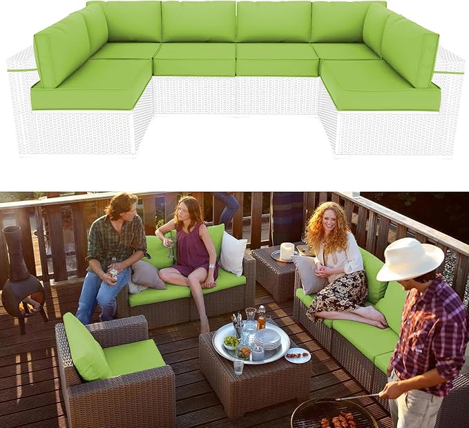 Outdoor Sectional Cushions Replacement Set, 26x26in Patio Furniture Cushions, 14 Pieces Waterproof Outdoor Couch Cushion for 6 Seat Wicker Conversation (Olive Green)