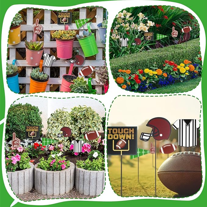 Pickmesh 6 Pcs 12" Football Yard Sign with Stakes Metal Football Helmet Garden Stake Yard Decorations Sport Party Planter Stake for Pot Walkway Pathway Garden Outdoor Decoration