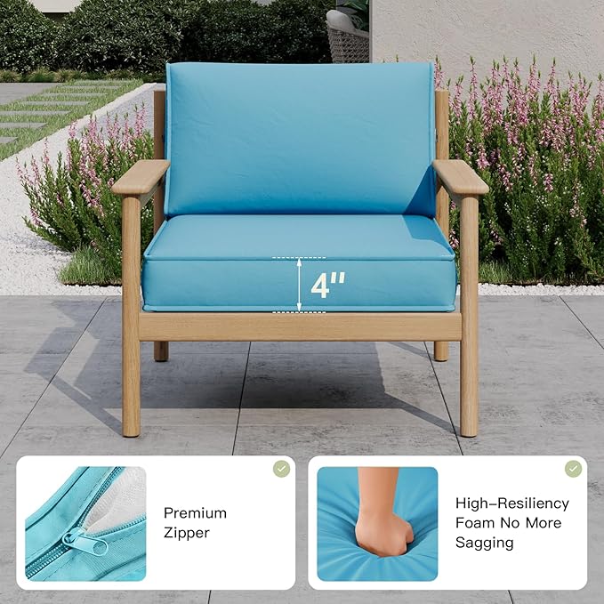 Patio Furniture Replacement Cushions for Outdoor Furniture Set of 4, Thick Patio Sofa Cushions for Outdoor Furniture, 9-Piece Splashproof Fade Resistant Cushions for Outdoor Couch, Blue