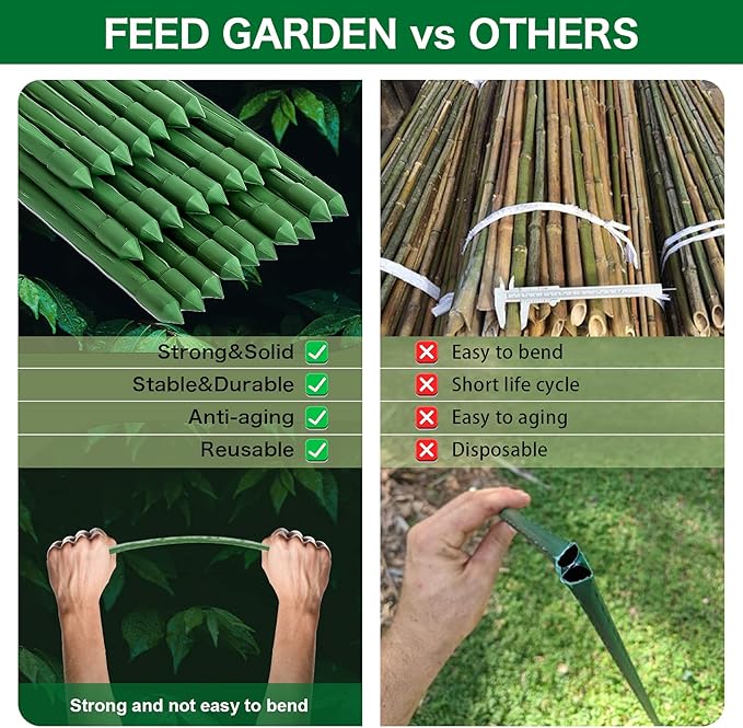 FEED GARDEN Garden Stakes 30 Inch 2.5ft 25 Pack,Sturdy Plant Metal Sticks Support,Plastic Coated Plant Stakes,Tomato Stakes,Beans,Trees
