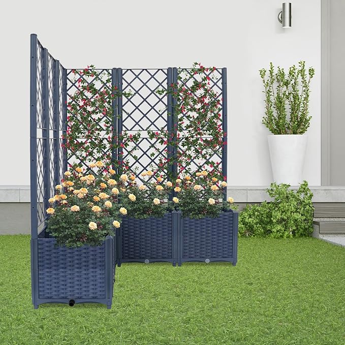 5PCS Raised Garden Bed with Treliis, Freestanding Garden Planter, Detachable Outdoor Planter Box, Vertical Garden Beds with Water Storage Mechanism for Climbing Growing, Backyard (Blue)