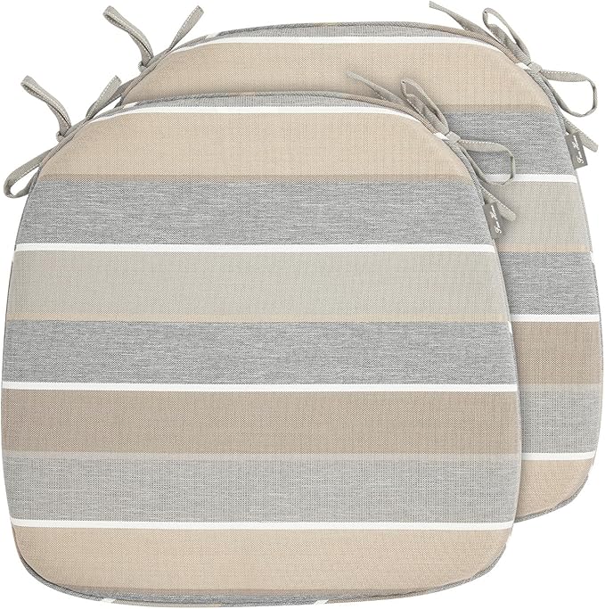 Outdoor Chair Cushions Set of 2,Patio Seat Cushion 17"x16"x2",U-Shaped Dining Chair Cushion 17 by 16 Inch,Water Resistant,Fade-Resistant Chair Pads for Kitchen Garden Furniture(Gray Stripe)