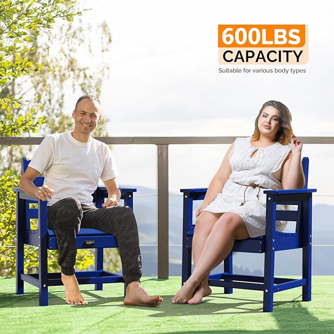 VINGLI Outdoor Patio Dining Chairs, HDPE Plastic Outdoor Patio Chairs All-Weather Durable Garden Seating for Outside, Poolside, Deck, Porch (Navy Blue, 1 PCS)