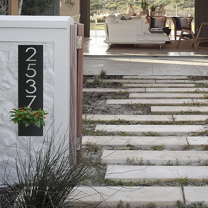 vertical Address Sign With Planter Box,Personalized Metal Address Sign,Custom Vertical Address Planter,Custom House Numbers，Customized House Number Signs, Metal Address Signs,Gifts for Grandparents